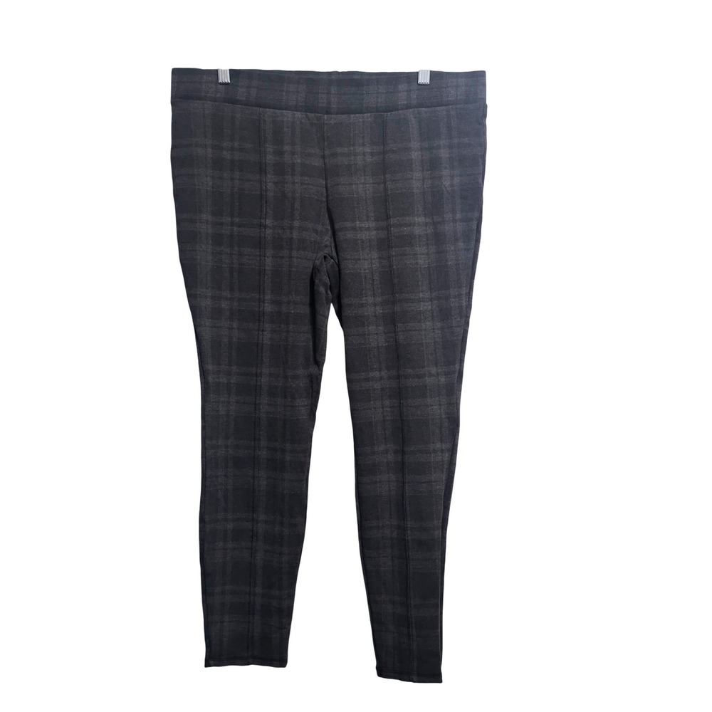 Time and Tru Womens XXL 20 Plaid Pintuck Leggings Charcoal Gray High Rise Pants